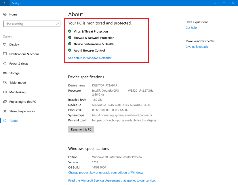 Settings System Health integration