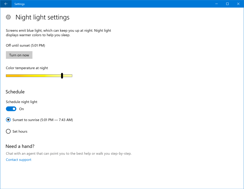 Windows 10 Night Light